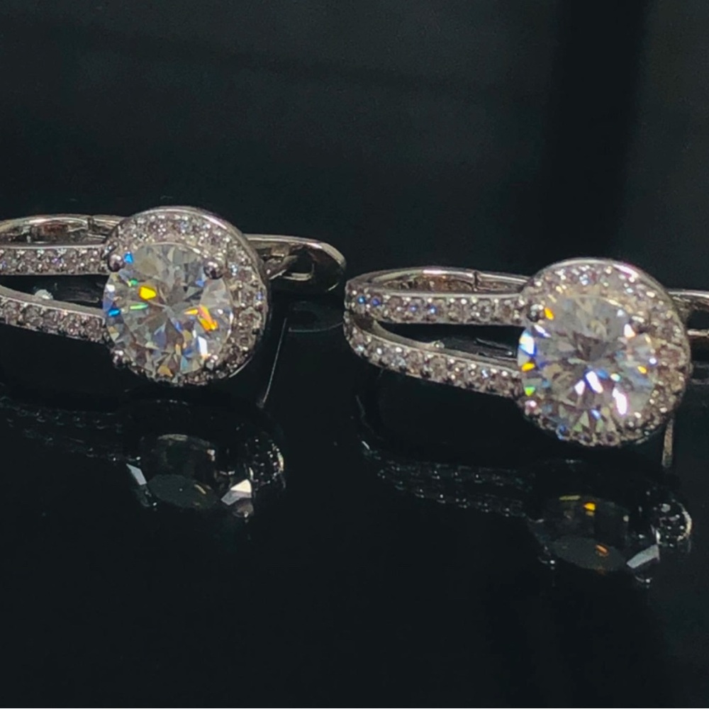 24CT Moissanite Halo Drop Earrings in 925 Sterling Silver - Picture 5 of 17